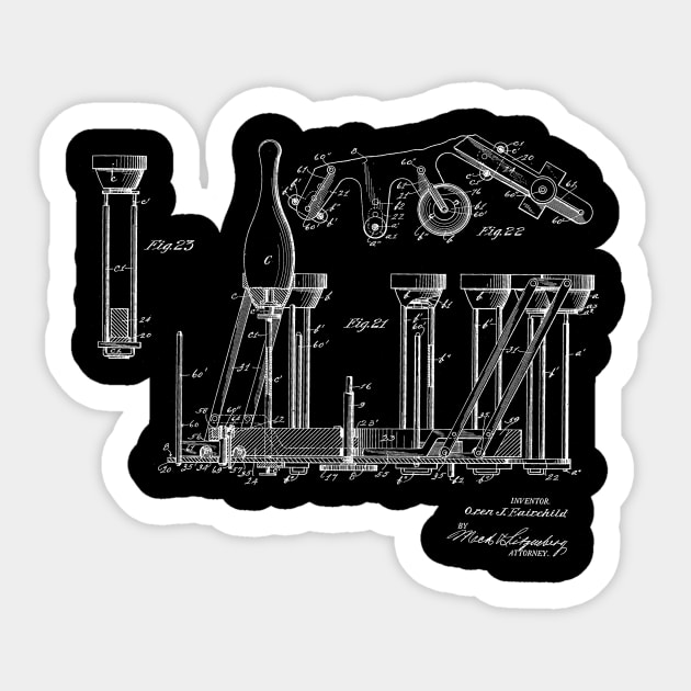 Automatic Bowling Machine Vintage Patent Drawing Sticker by TheYoungDesigns